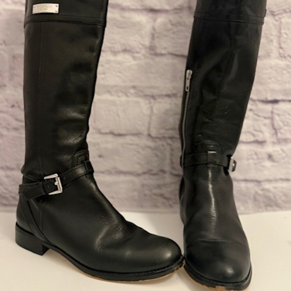 Coach Black Leather Riding Boots Size 6B – Classic Knee High Zip